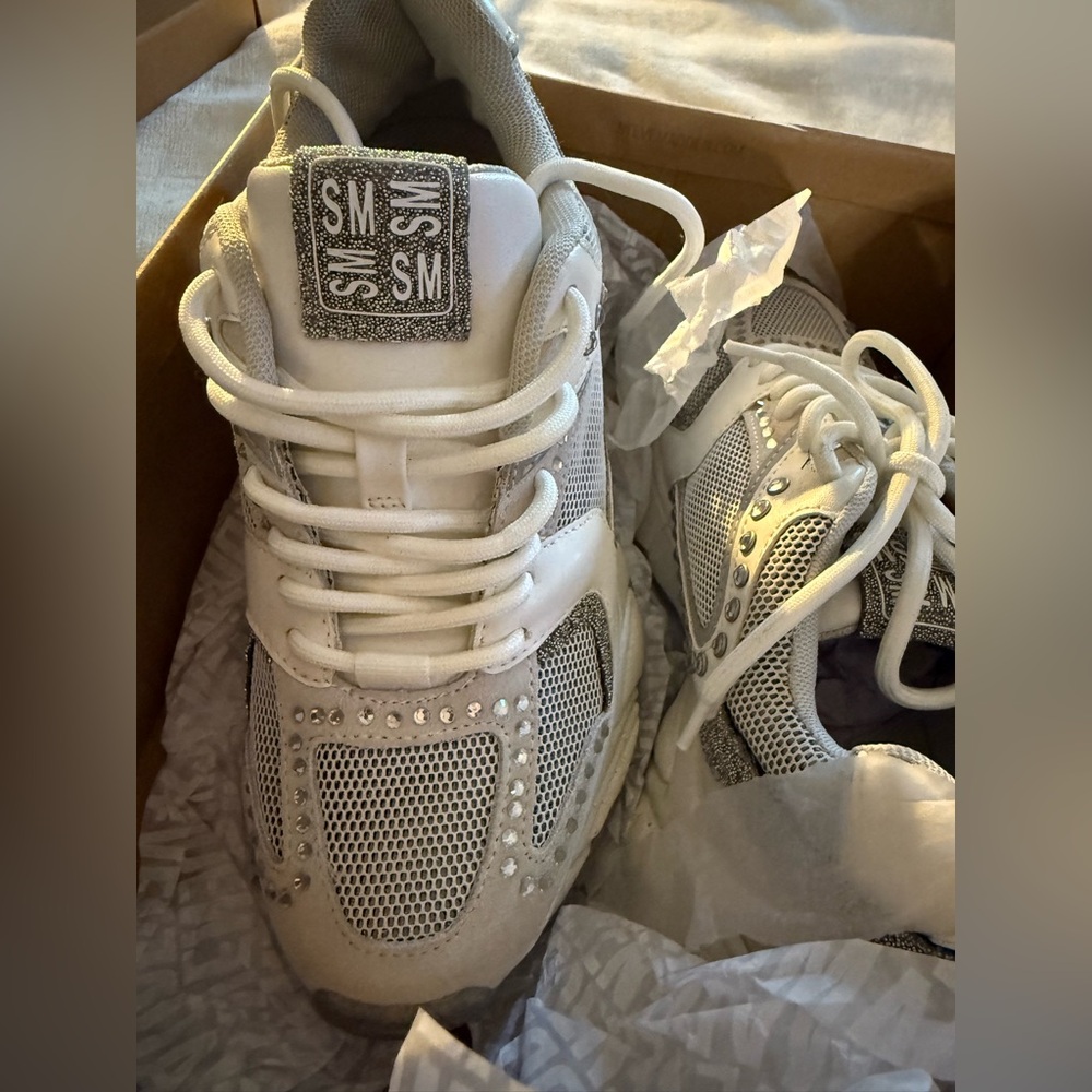 Steve Madden White and Silver Sneakers